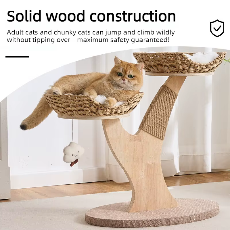 Árbol rascador para gatos interior con sisal, cama de ratán y múltiples niveles