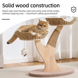 Árbol rascador para gatos interior con sisal, cama de ratán y múltiples niveles