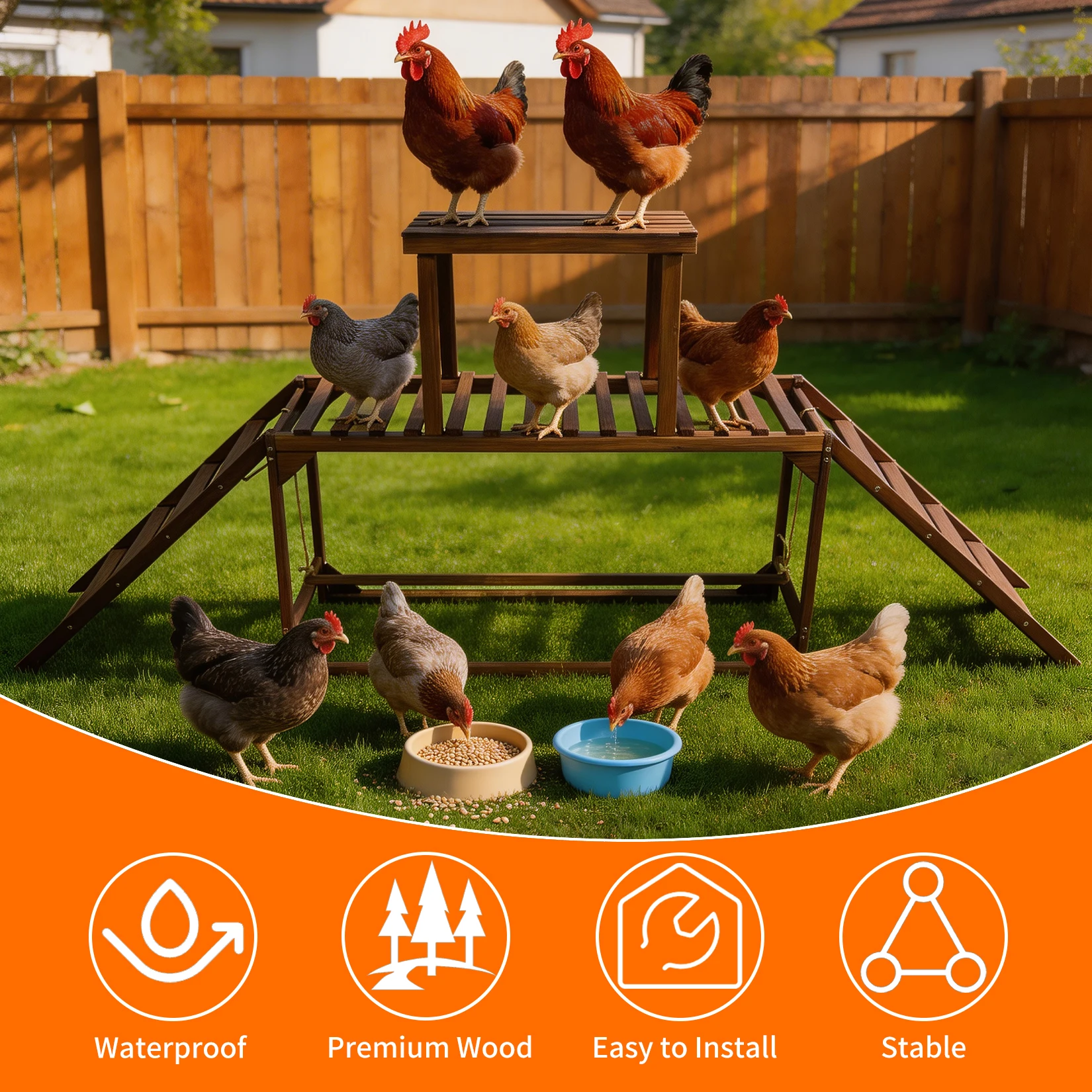 Parque de juego con columpio, escalera y percha para gallinas - imagen 4