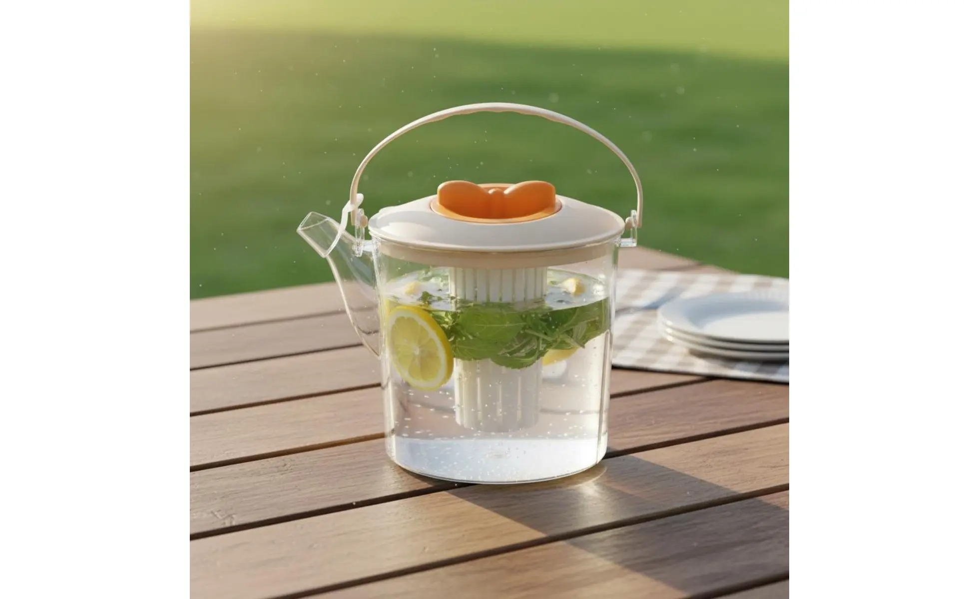 Jarra para té helado con asa y tapa, apta para refrigerador