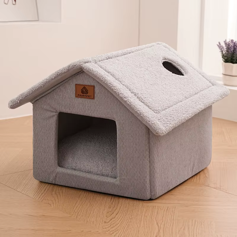 Casa cerrada de fieltro para gatos – Refugio cálido de invierno - imagen 5