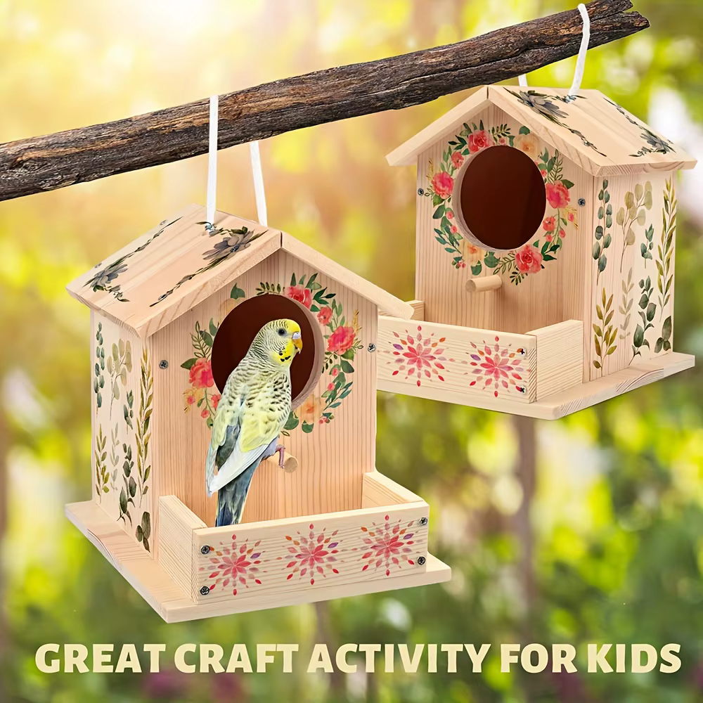 Casa para pájaros de madera con pinturas y pinceles - imagen 4