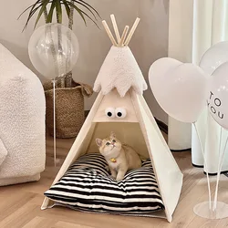 Casa nido semicerrada desmontable y lavable para gatos 4 estaciones