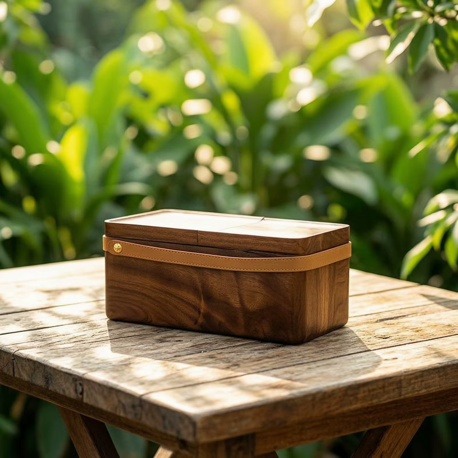 Caja organizadora de madera de nogal portátil – Almacén compacto de té para exterior - imagen 5