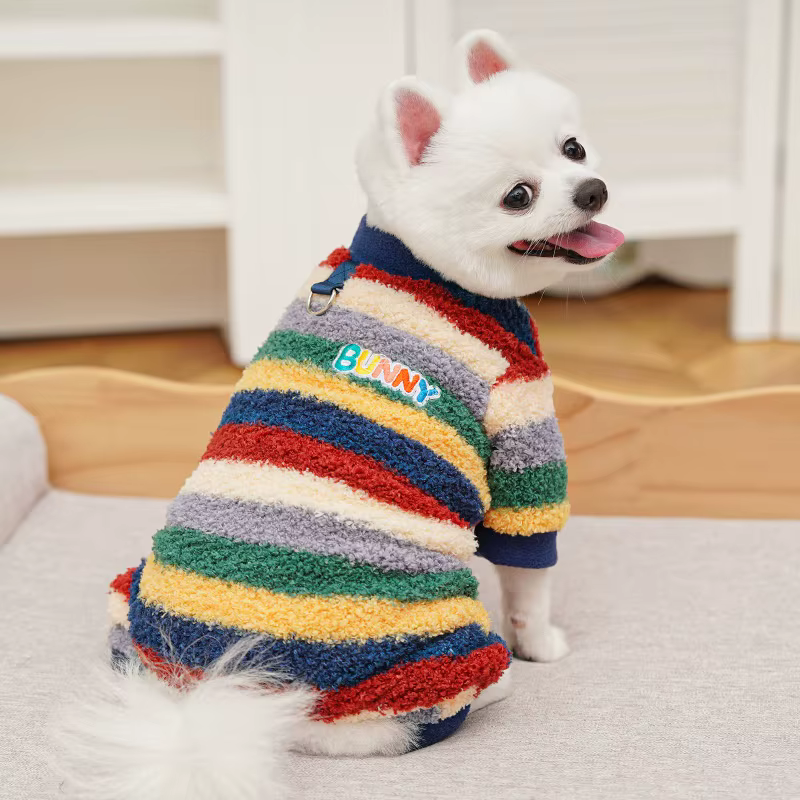 Mono de felpa con estampado para perro y gato – Pijama a rayas - imagen 2