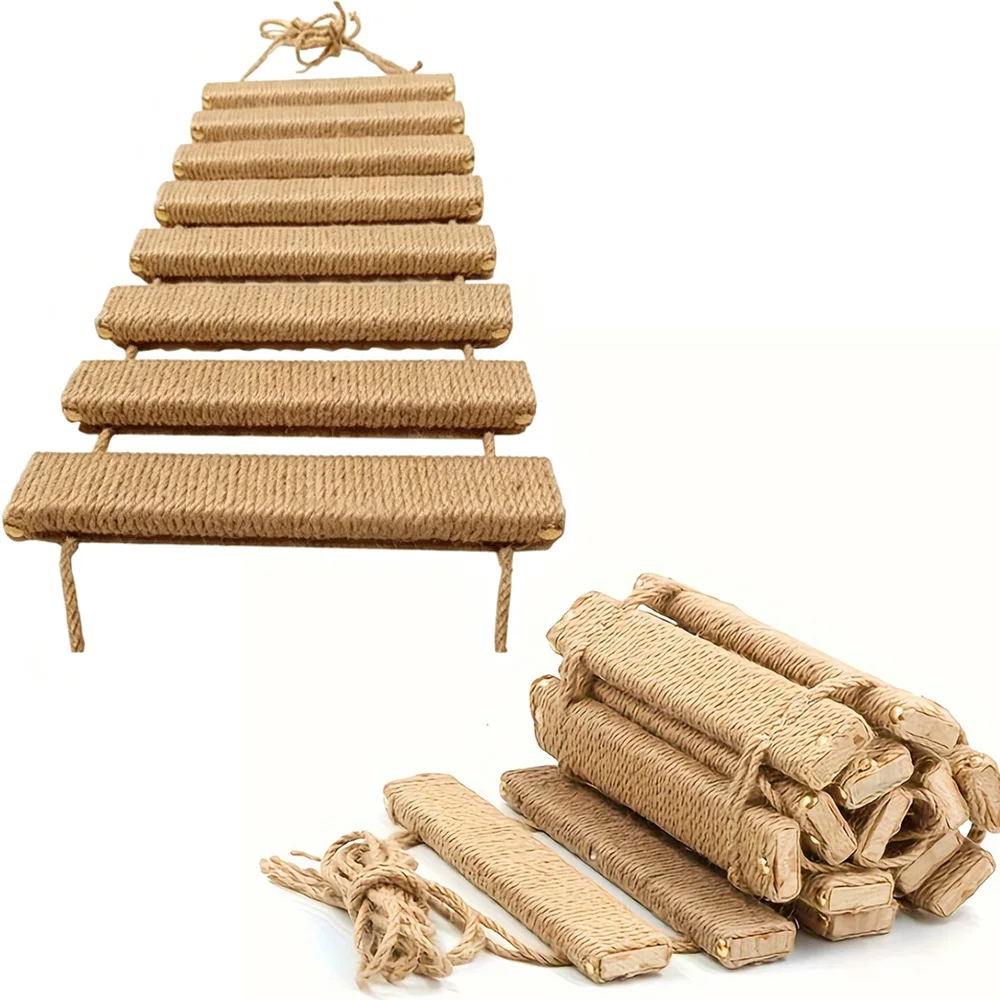 Rascador de pared de madera con sisal y escalera para gatos - imagen 4