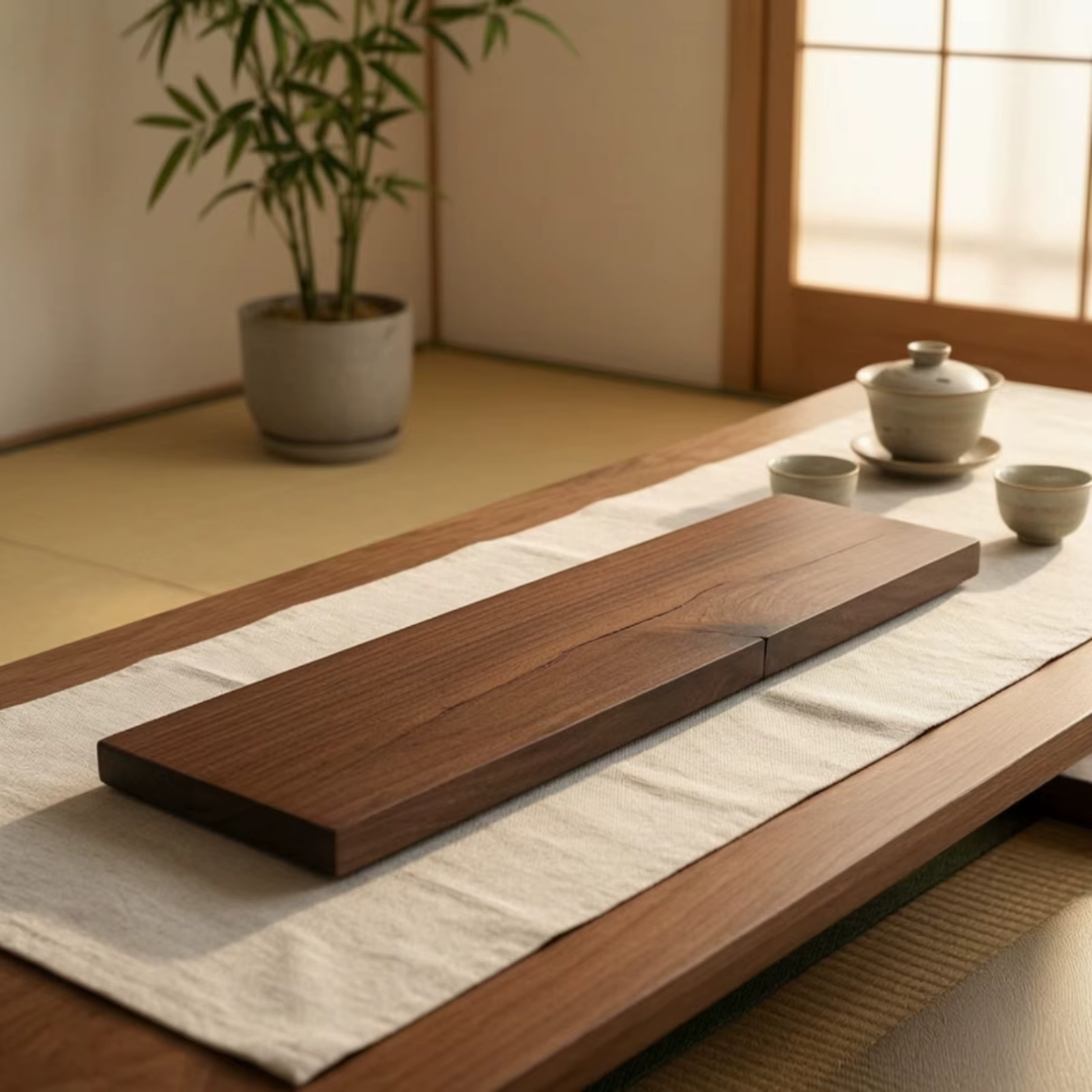 Bandeja té madera nogal rectangular – Acabado artesanal elegante - imagen 3