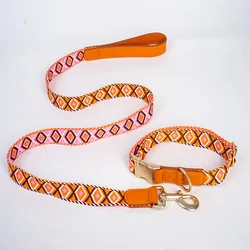 Conjunto collar y correa perro jacquard boho antitirones PU
