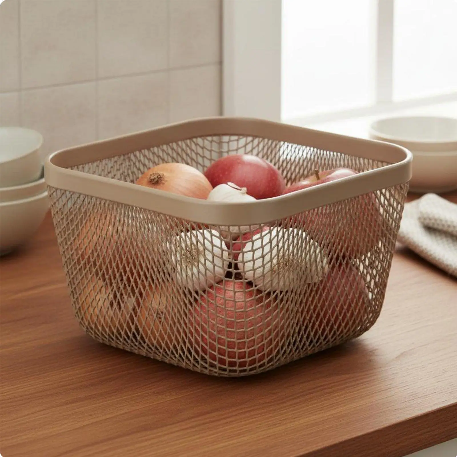 Cesta Almacenamiento Malla Metálica Ventilada, Contenedor Hueco para Cocina y Baño - imagen 5