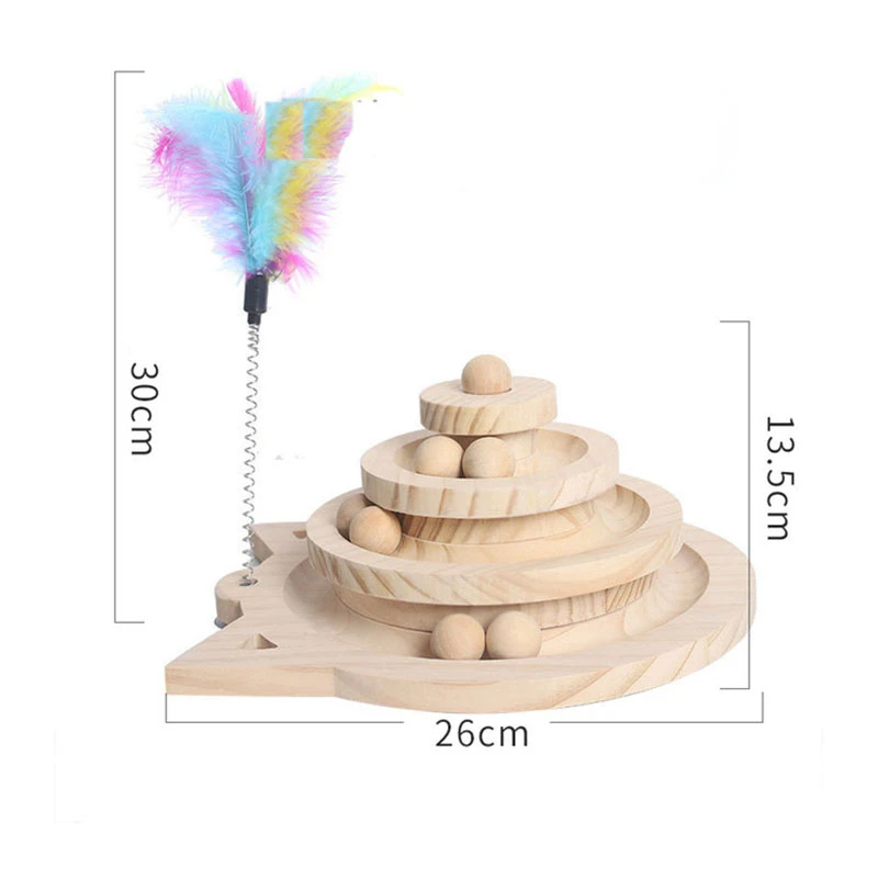 Torre de juego de madera para gatos con plato giratorio