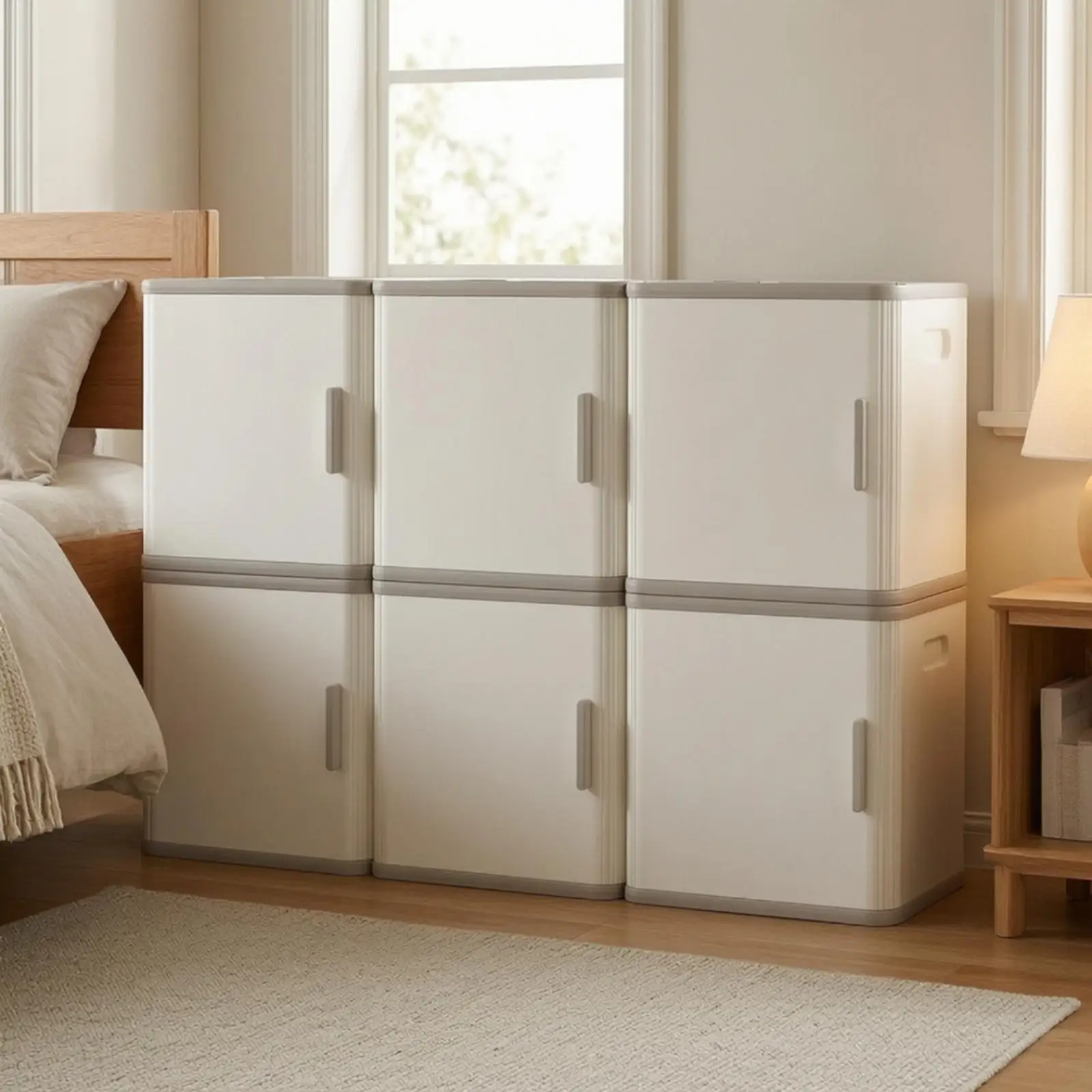 Organizador modular en uso con juguetes y libros