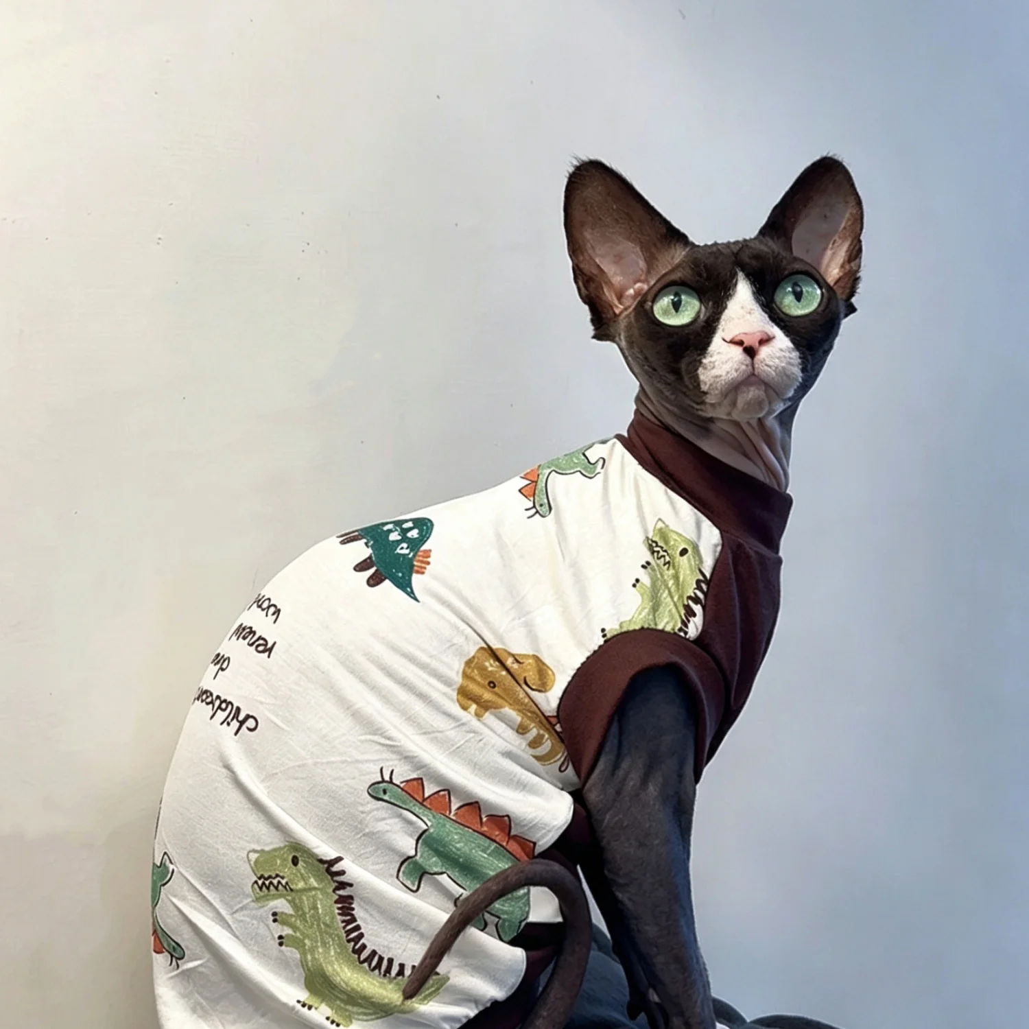 Chaleco de algodón para gatos Sphynx sin pelo, dinosaurios
