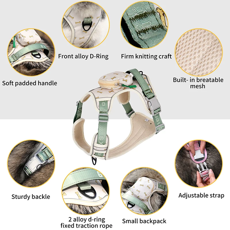 Arnés antiescape para perro con mochila y chaleco reflectante