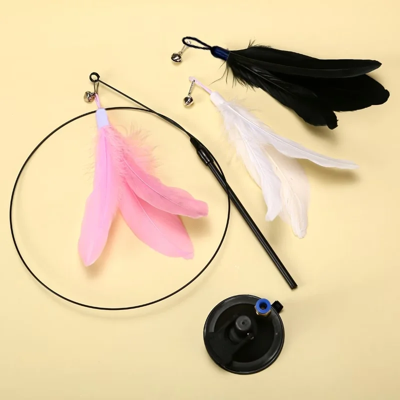 Varita juguete para gatos con plumas artificiales y base de succión