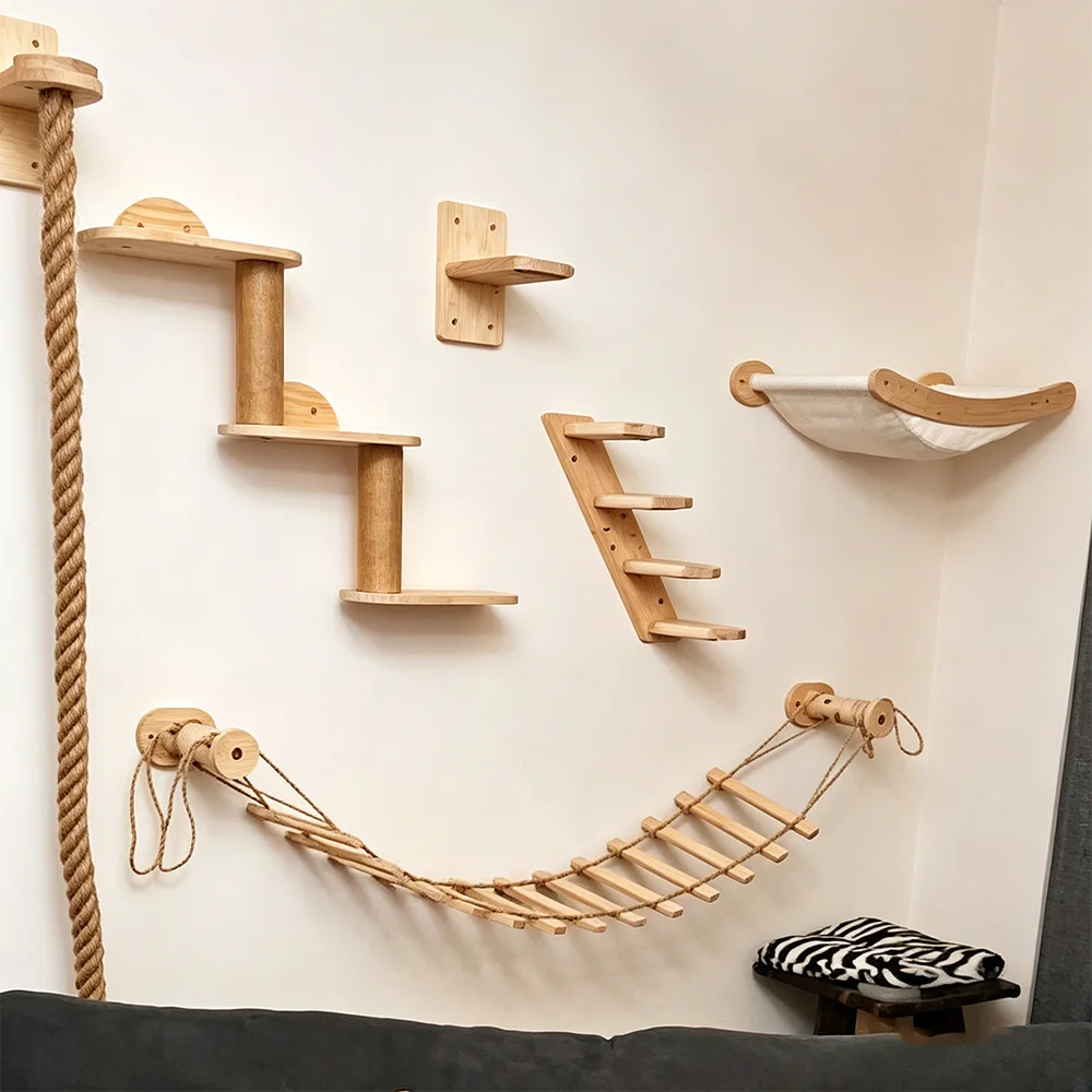 Rascador para gatos de pared con escalera de cuerda y plataformas - imagen 3