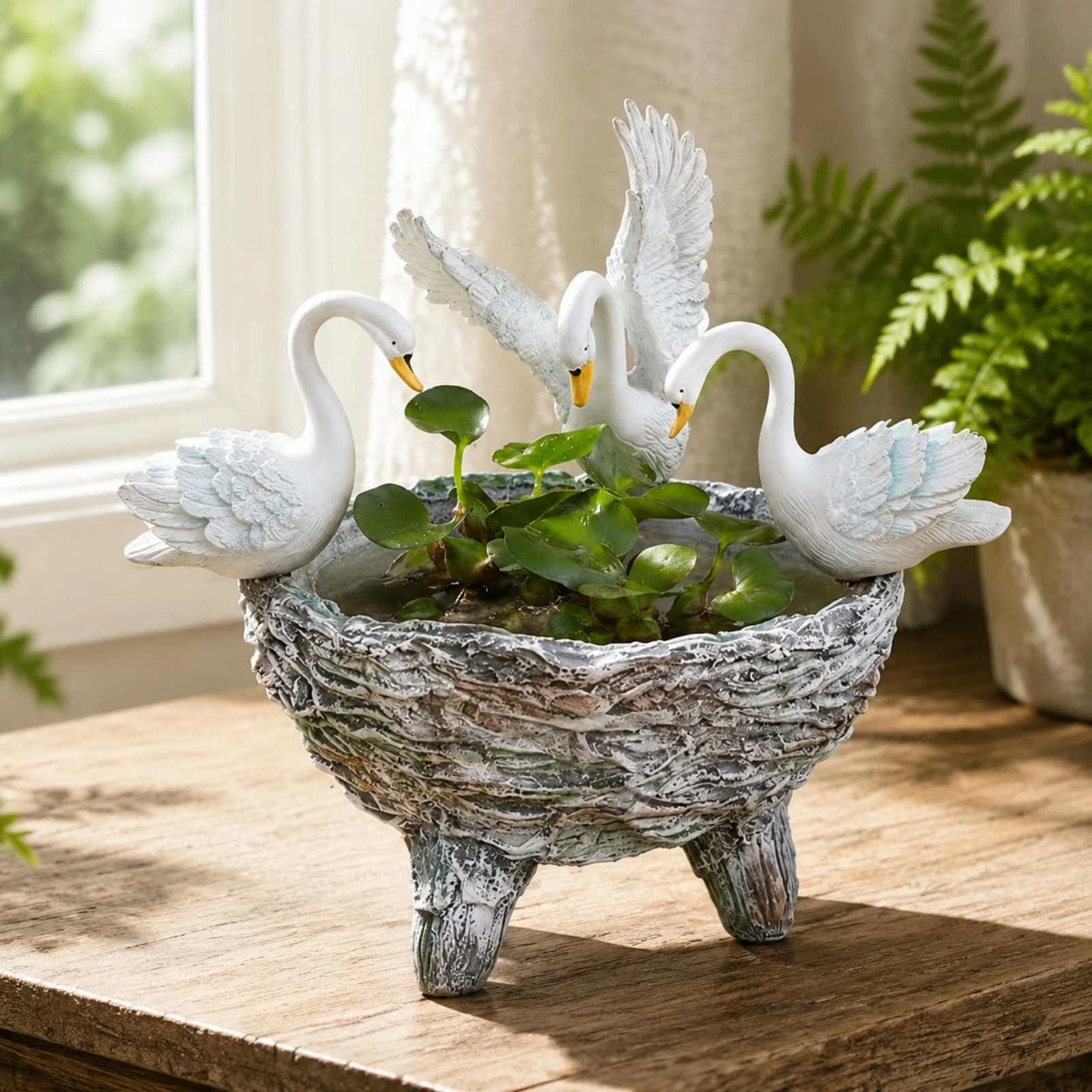 Maceta forma de cisne artesanal texturizada para jardín y patio - imagen 4