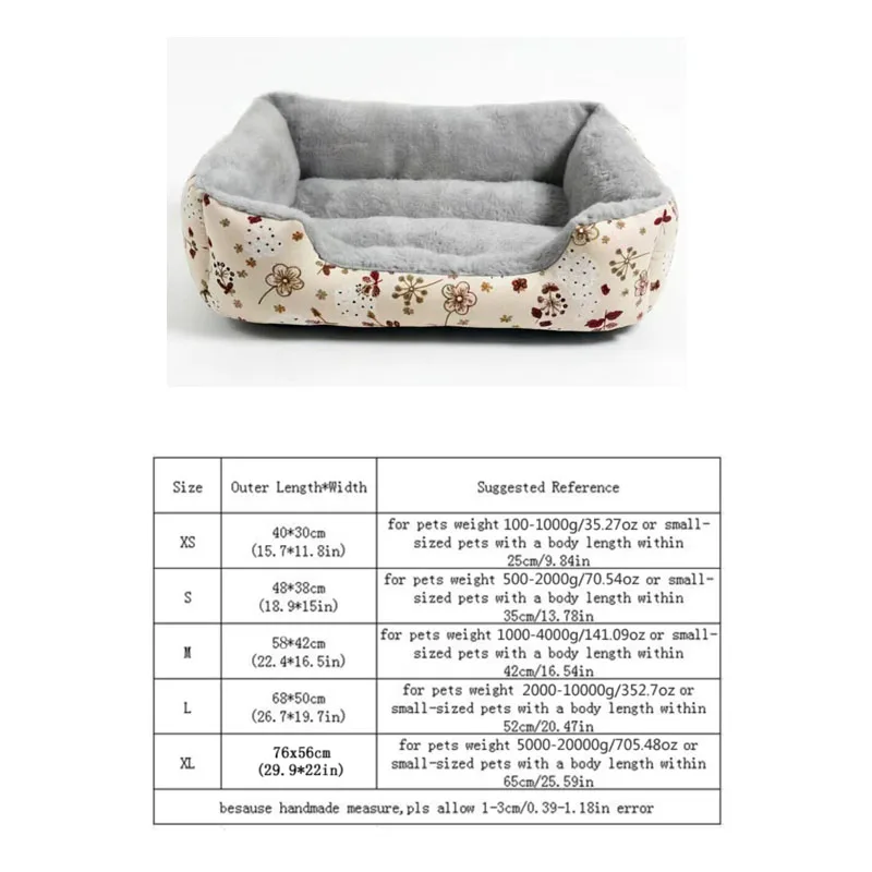 Cama para mascotas de felpa con estampado floral