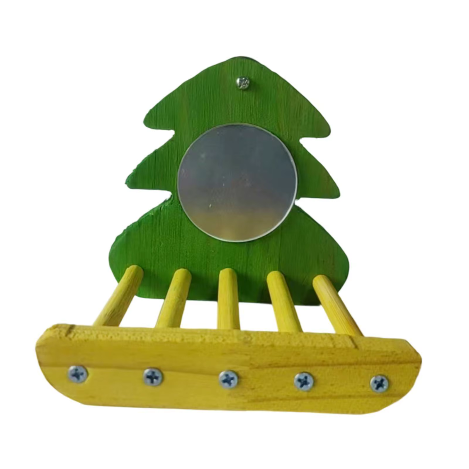 Soporte de madera para espejo de pájaros con juguete interactivo