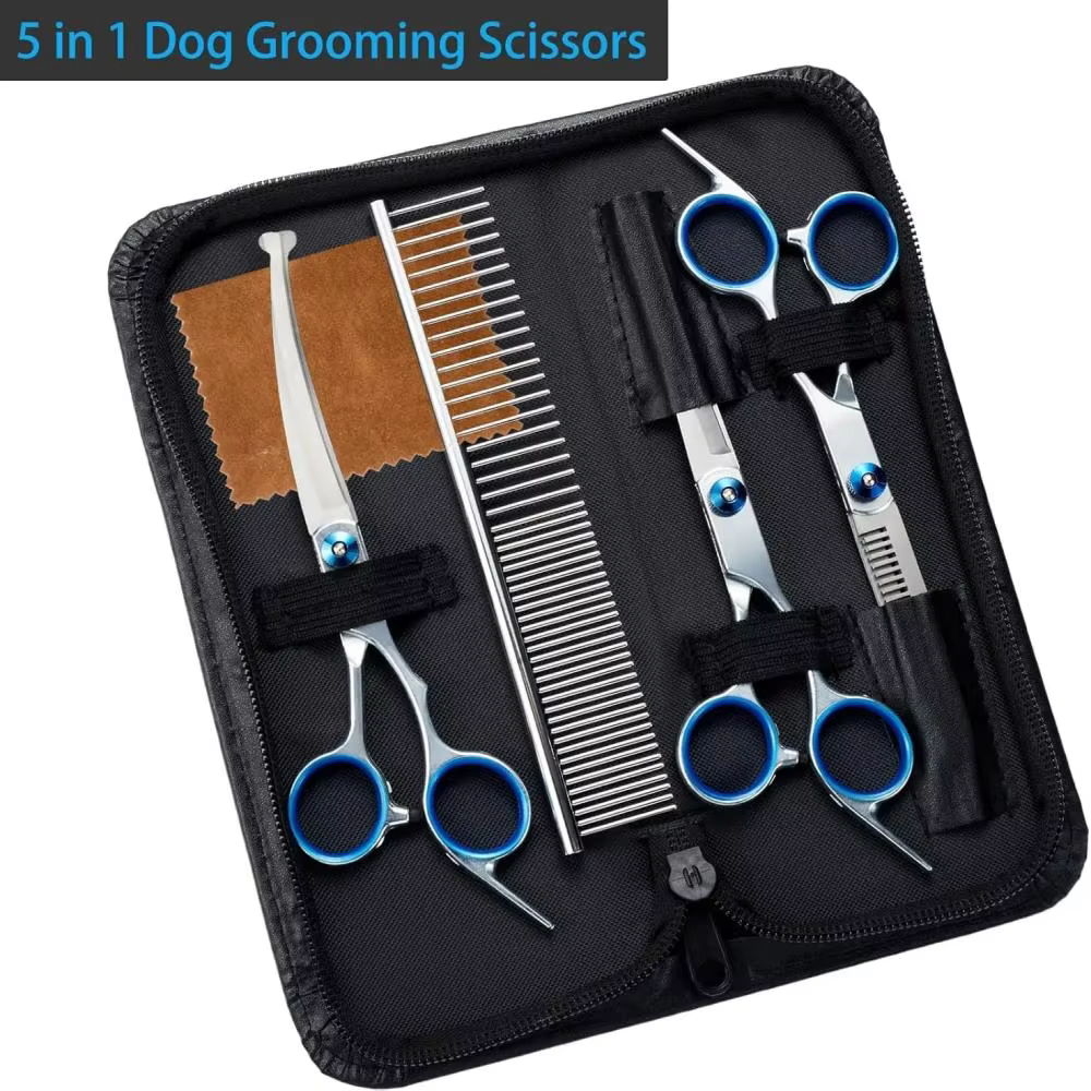 Juego de tijeras profesionales para peluquería canina con estuche