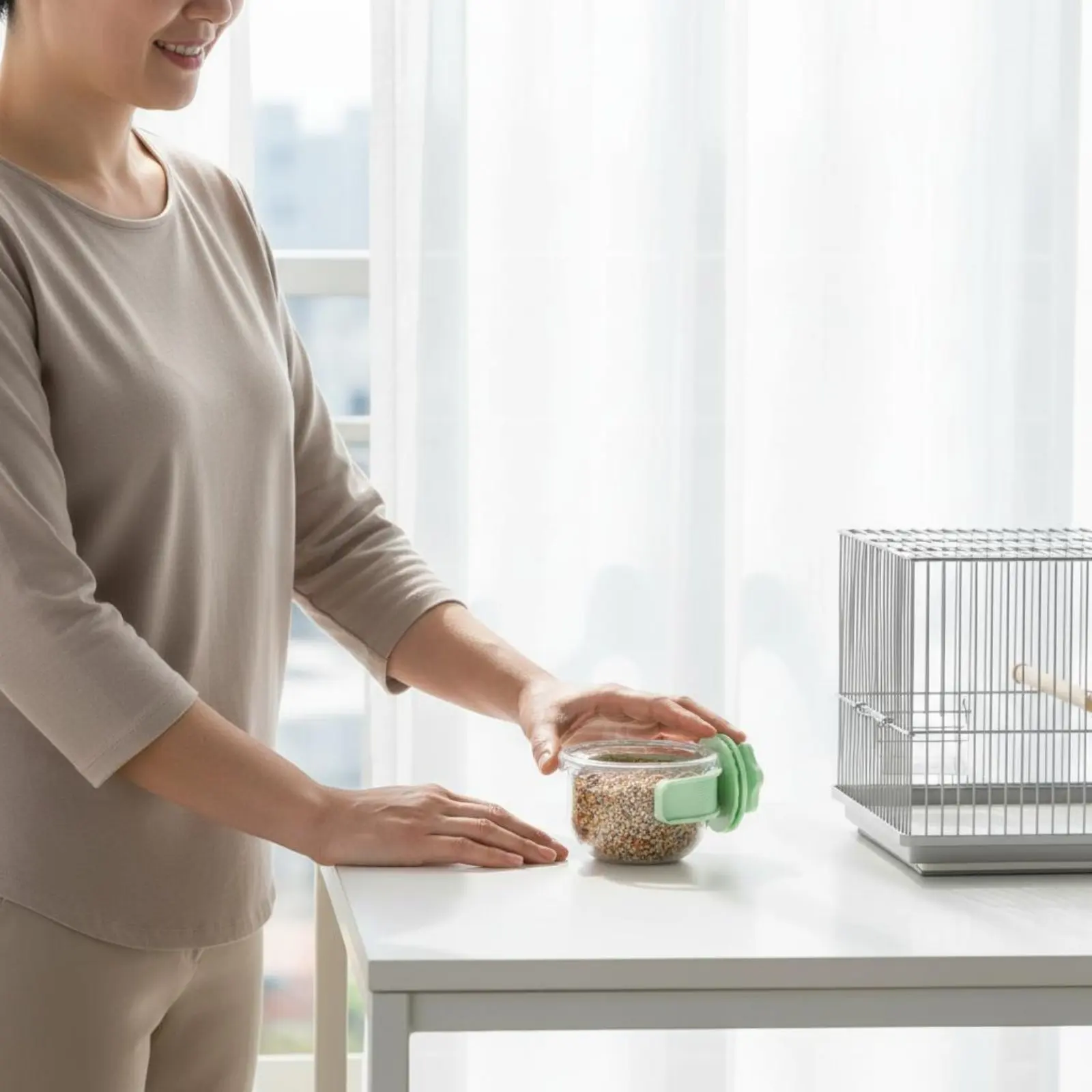 Comedero para loros con gancho estable, plato comida y agua - imagen 4