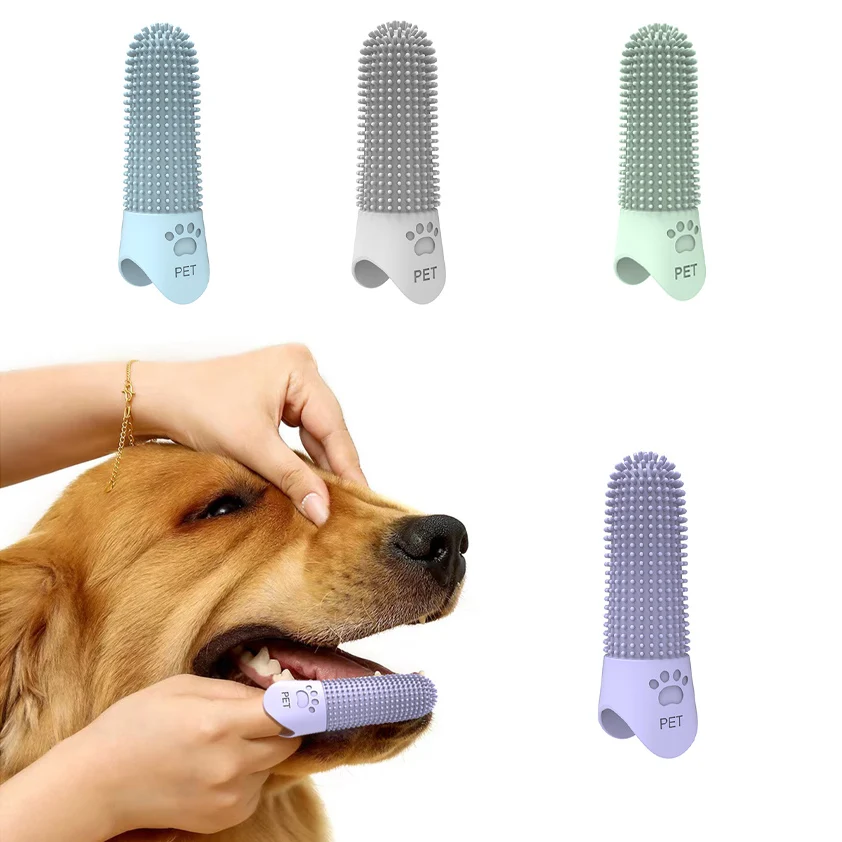 Cepillo dental de silicona para mascotas con diseño 360°