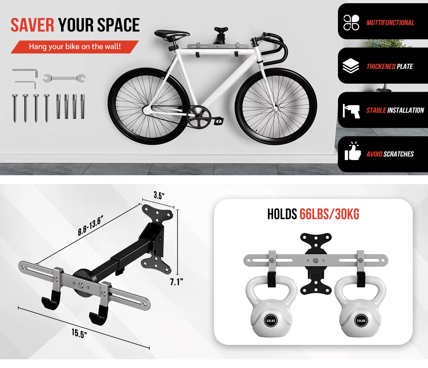 Soporte de pared para bicicleta instalado en garaje