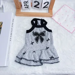 Vestido camisero a cuadros con lazo y volantes para perros pequeños