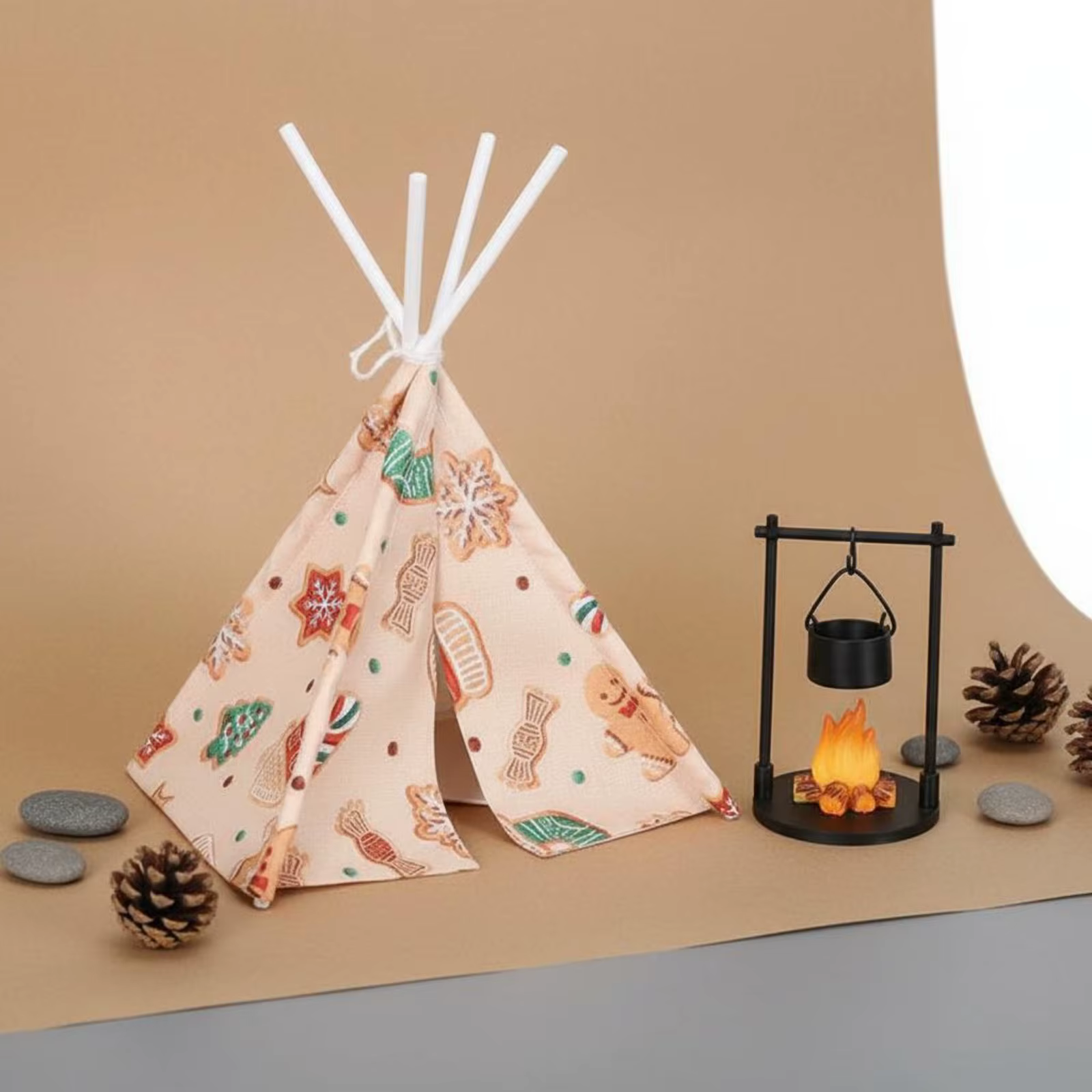 Tienda tipi para gatos y perros pequeños, decoración fuego falso - imagen 4