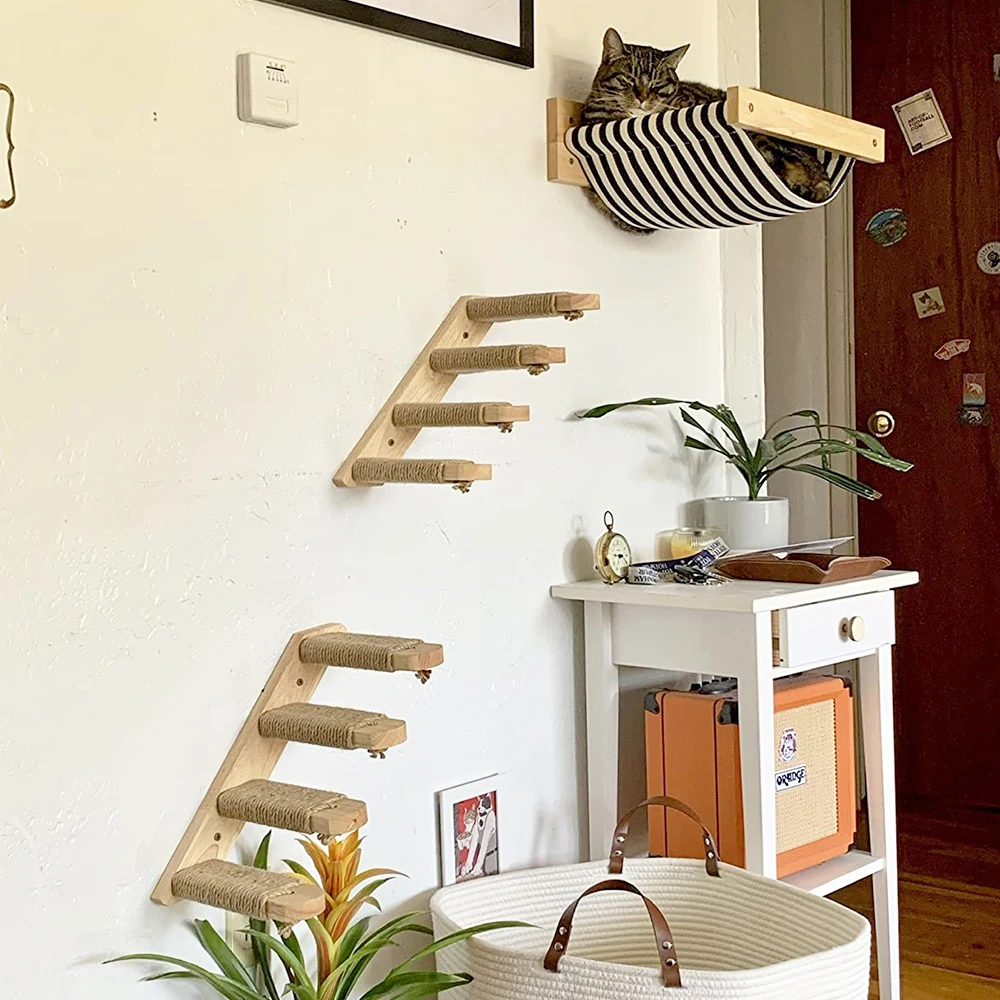 Rascador para gatos de pared con escalera de cuerda y plataformas - imagen 4