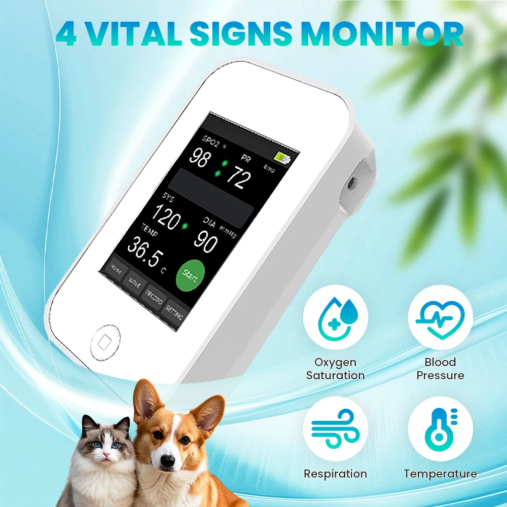 Monitor veterinario MYD-01 con pantalla táctil mostrando signos vitales