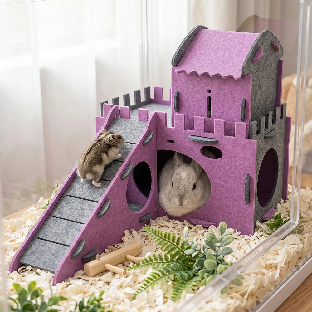 Jaula modular de fieltro para hámster: castillo escondite con escalera - imagen 3