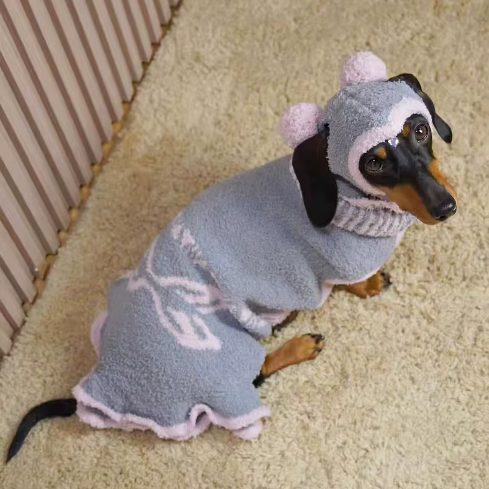 Abrigo de lana con gorro para perro tipo salchicha en invierno - imagen 4