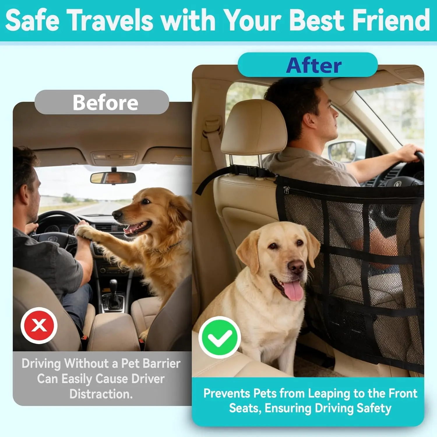 Barrera para perros en el coche con malla transpirable y cierre - imagen 2
