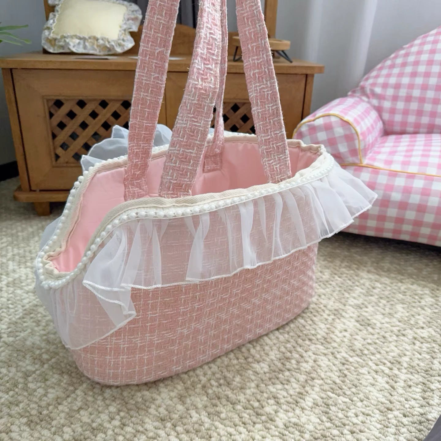Mochila transportín para gatos con encaje – Bolsa de lana acolchada