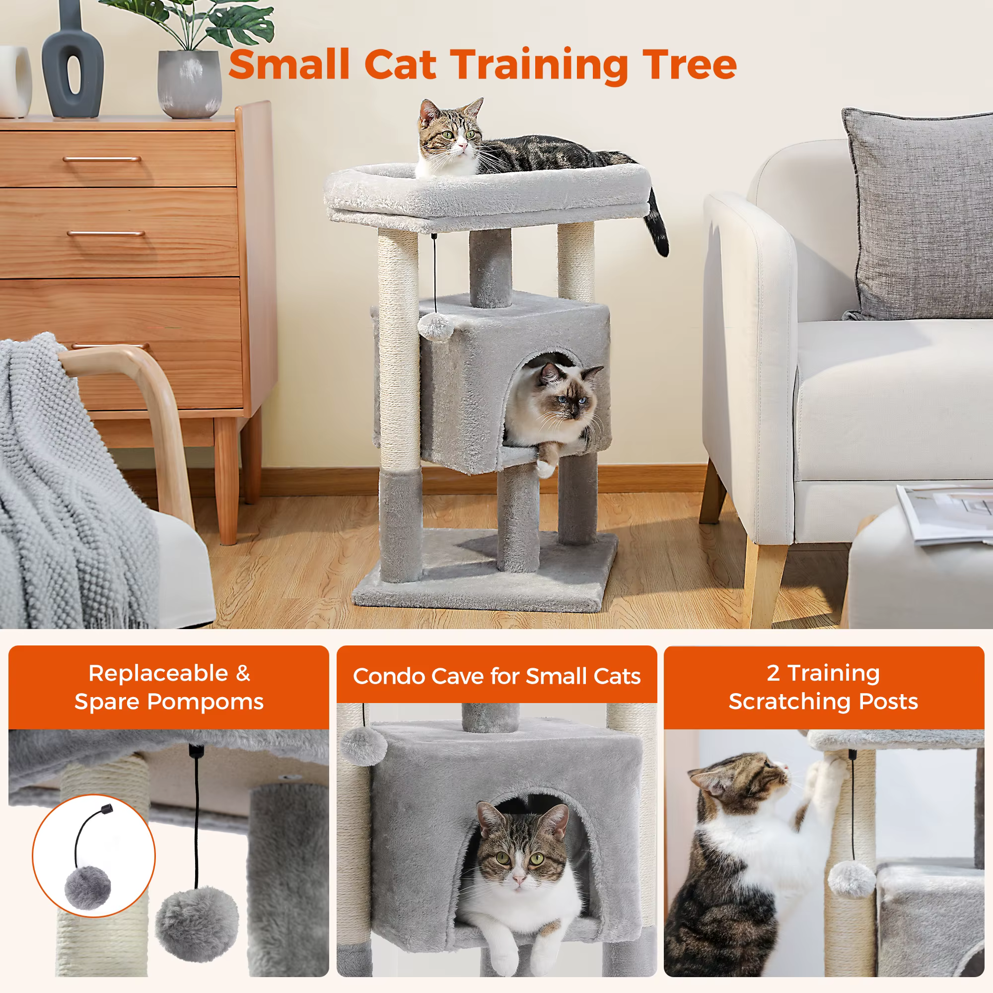Torre rascador para gatos pequeños con cama y percha suave - imagen 5