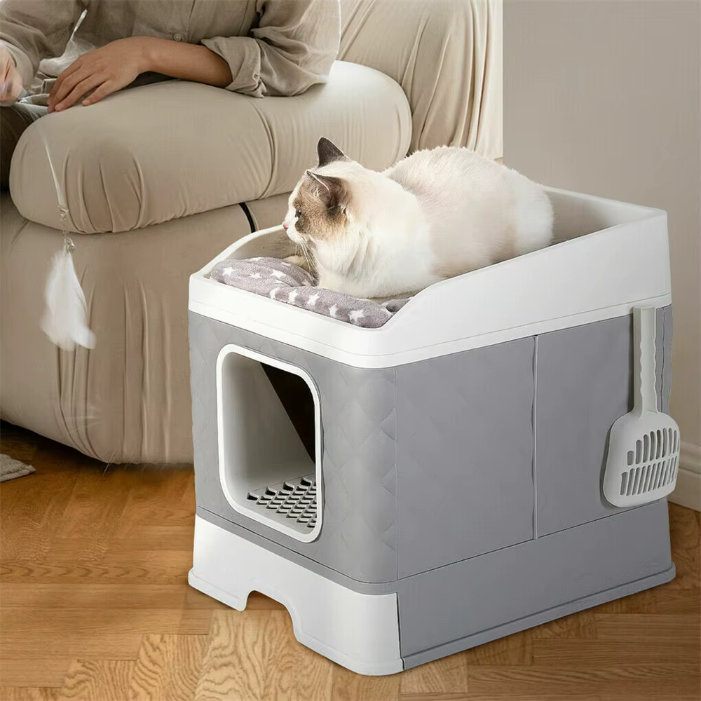 Mueble arenero grande para gatos con cama superior y pala - imagen 4