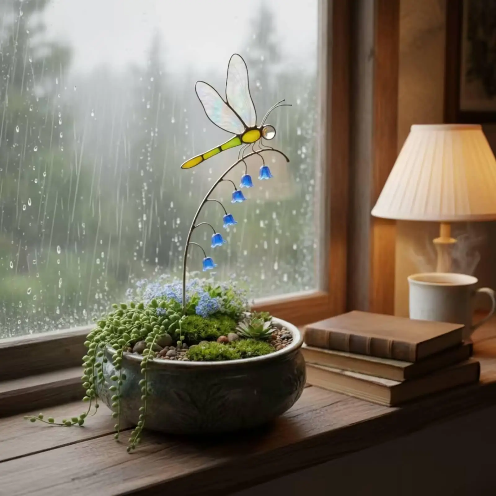 Estaca decorativa de jardín con forma de libélula y adornos florales - imagen 2