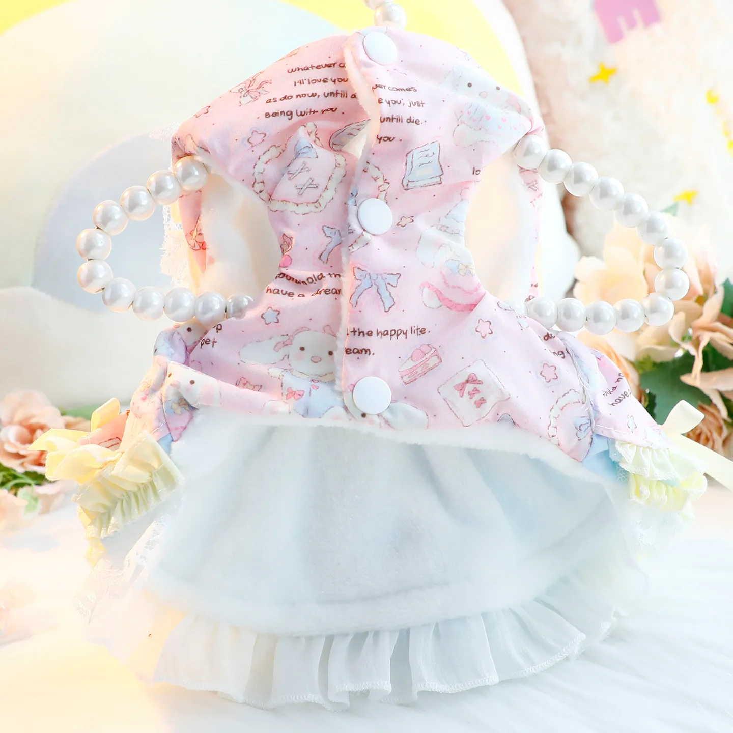 Vestido de invierno para Chihuahua con falda y flores - imagen 4
