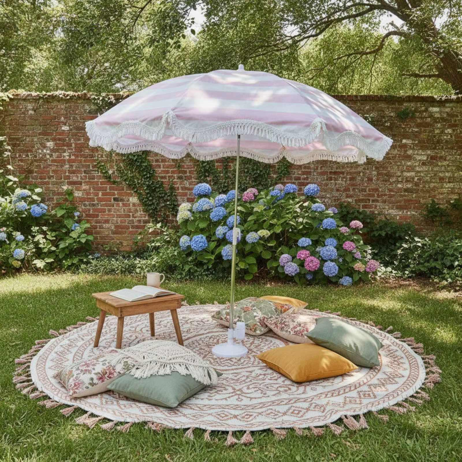 Parasol para mascotas a rayas con flecos ligero para terraza - imagen 3