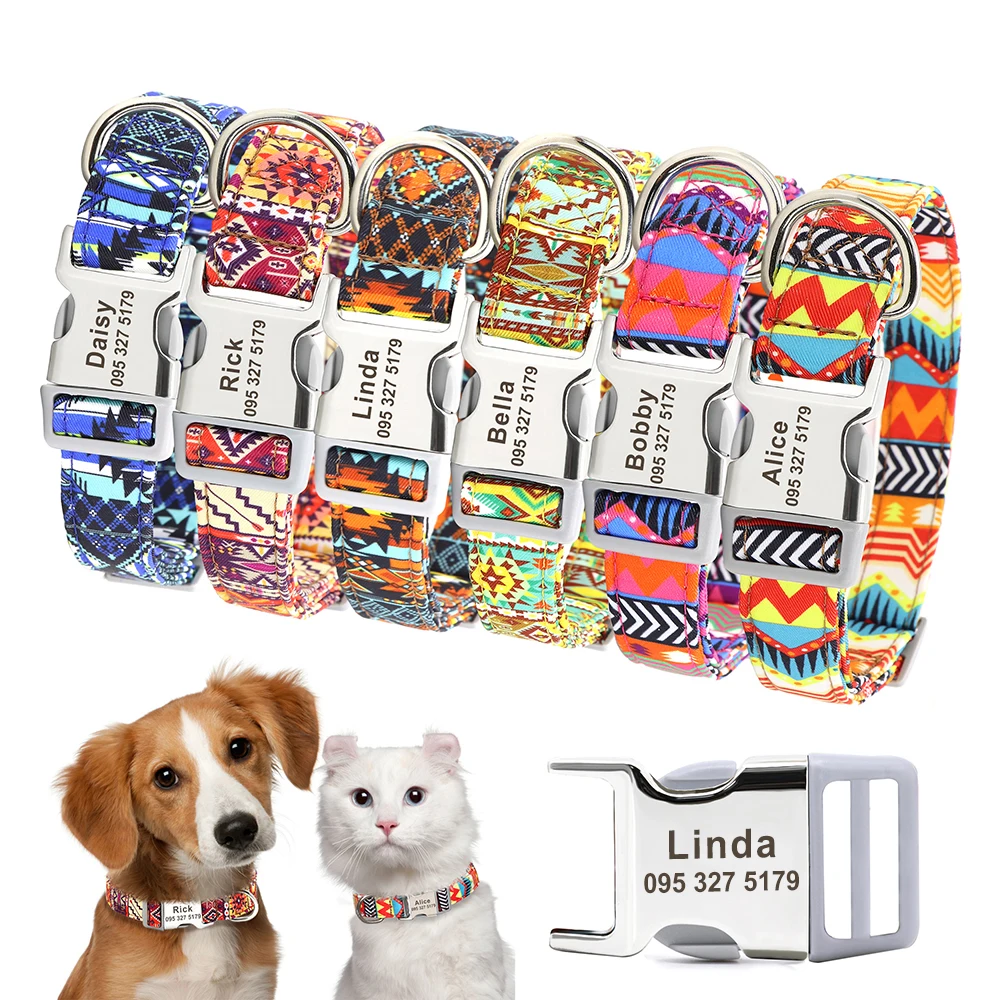 Collar de nailon personalizado con estampado bonito para mascota