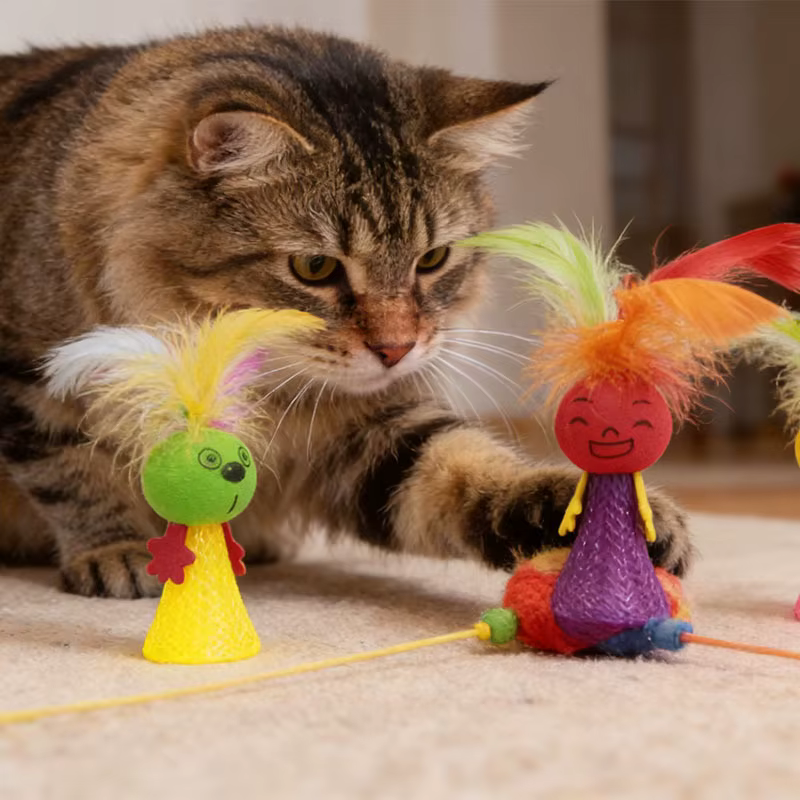 Juguete interactivo para gatos con resorte y plumas – Malla resistente - imagen 4