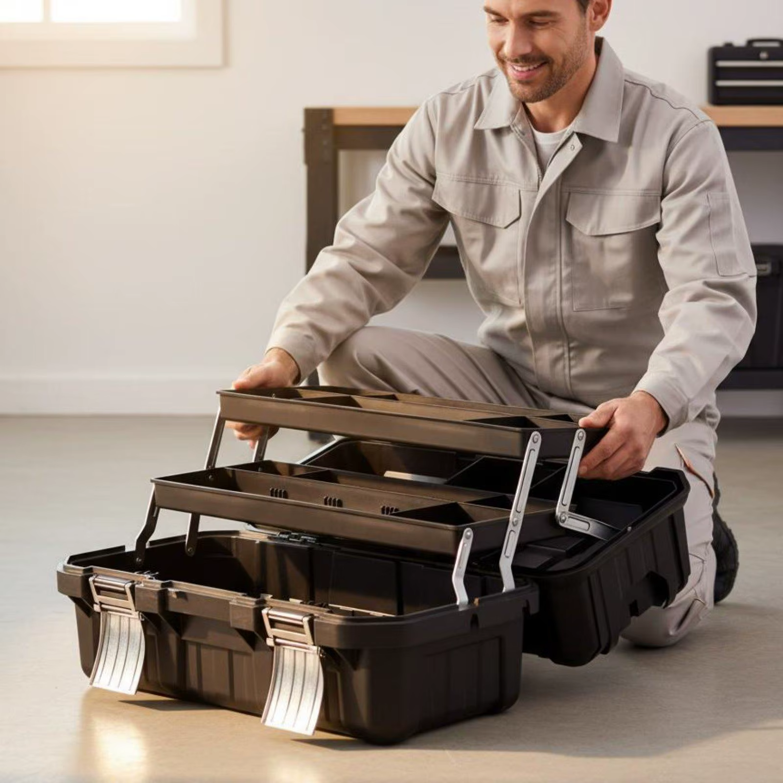 Caja de Herramientas Plegable 3 Niveles Extraíble – Organizador para Taller - imagen 2