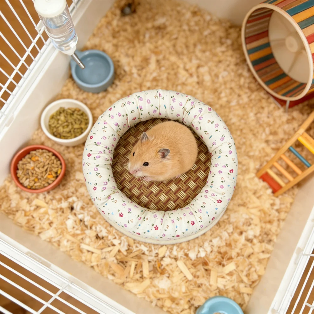 Cama redonda refrescante de paja para hámster sirio y gerbil