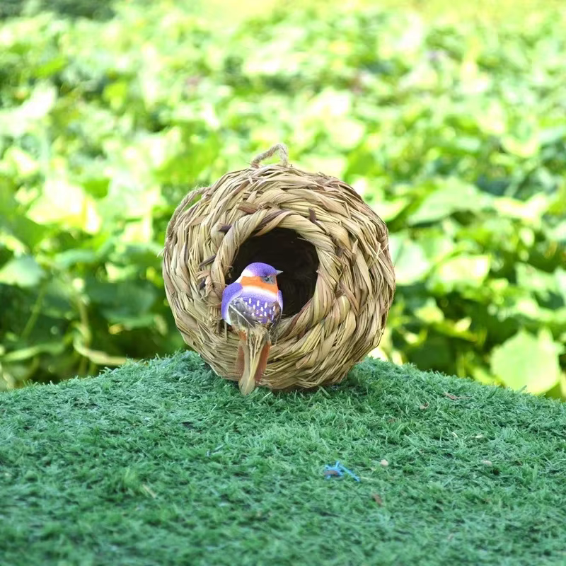 Nido de pájaros de hierba colgante decorativo para exteriores para aves - imagen 3
