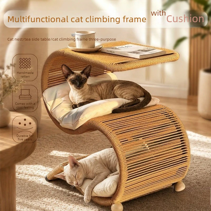 Mueble ratán para gatos con cojín: árbol, mesa auxiliar y cama - imagen 2
