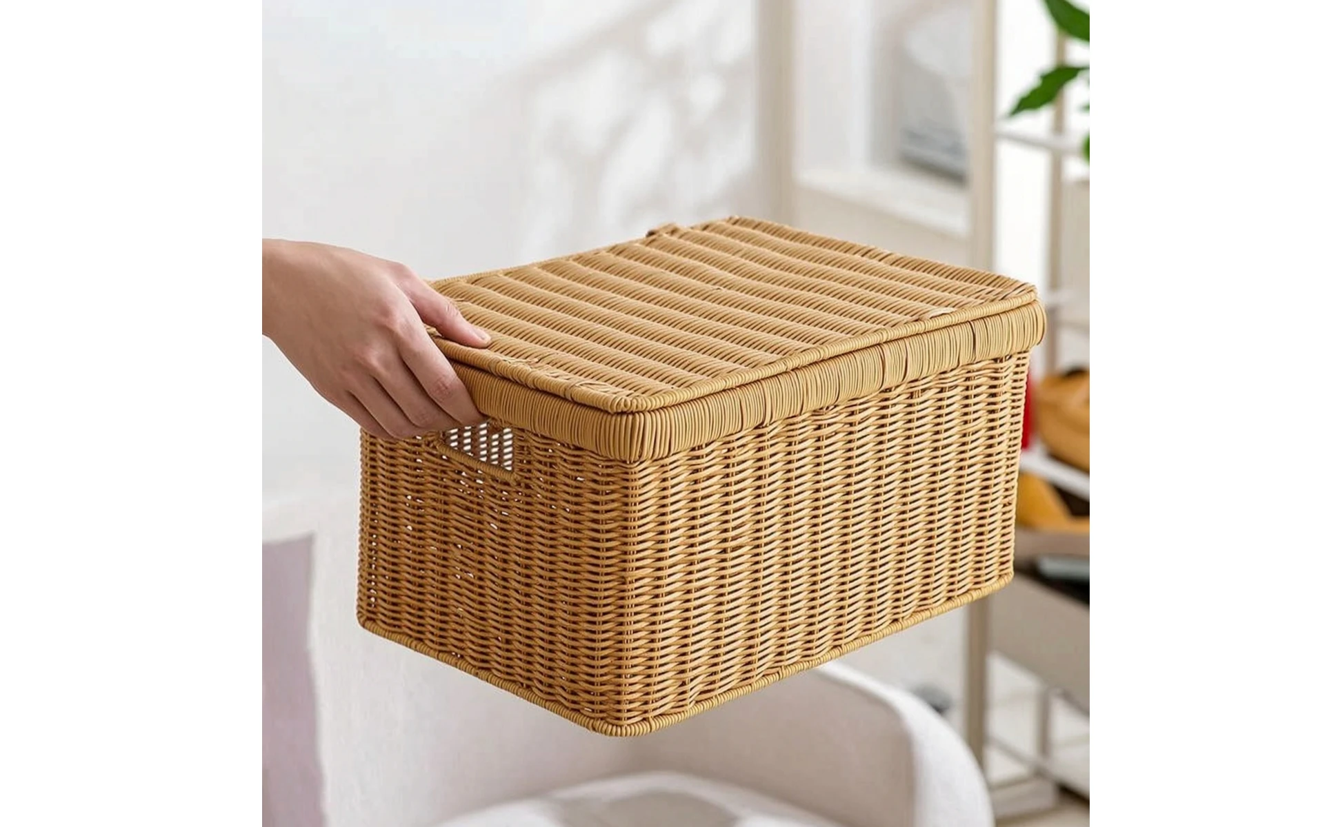Caja tejida portátil para organizar dormitorio y armario