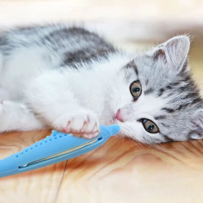 Juguete interactivo de silicona con forma de pez para gatos y cepillo - imagen 3