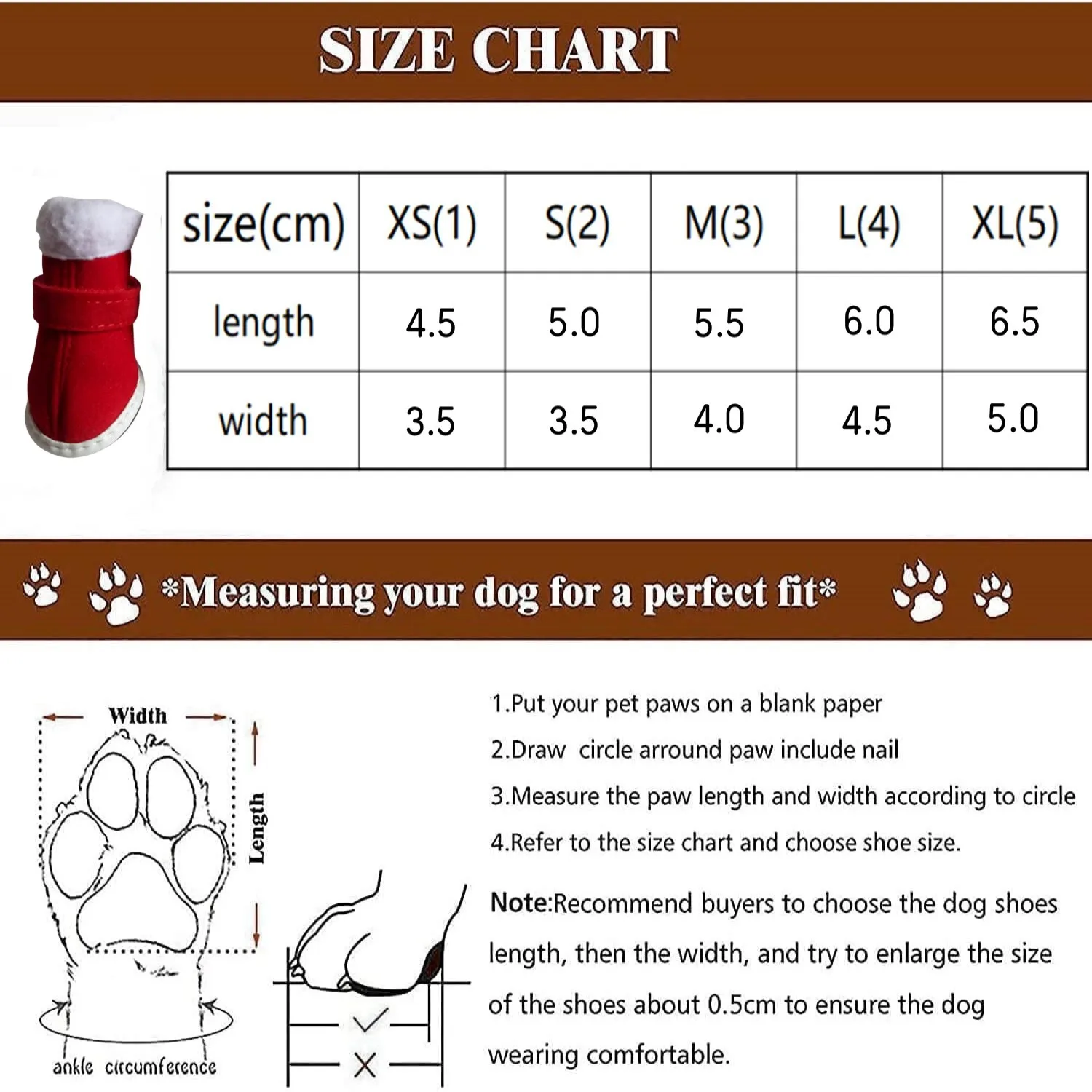 Botas rojas de invierno para perros