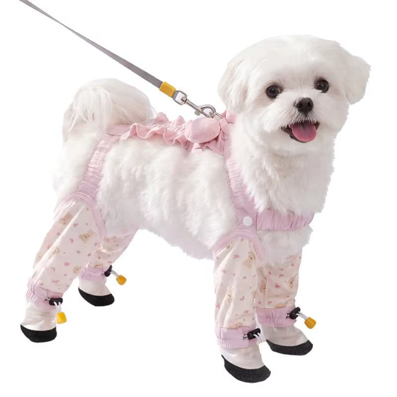 Pantalones antipolvo para perro pequeño – mono con lazo y patas