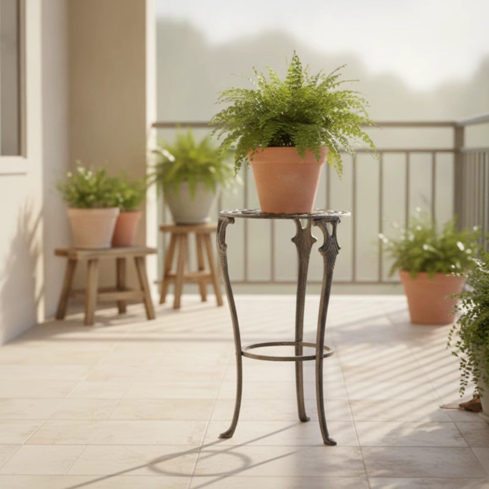 Soporte redondo para macetas de hierro fundido – Pie antiderrame decorativo